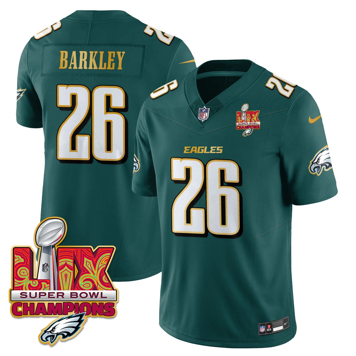 Philadelphia Eagles Super Bowl LIX Champions Gold Trim Vapor Limited Jersey - All Stitched Philadelphia Eagles Super Bowl LIX Champions Gold Trim Vapor Limited Jersey - All Stitched