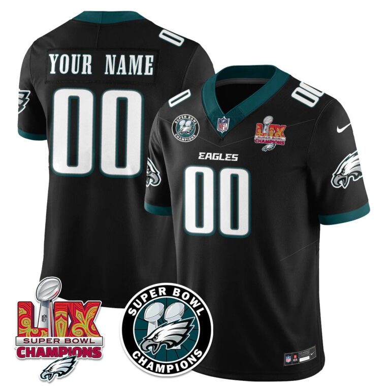 Philadelphia Eagles Super Bowl LIX Champions Jersey Custom - All Stitched