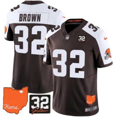 Browns #32 Jim Brown Memorial & Home Patch Vapor Limited Jersey - All Stitched | NFL Jersey