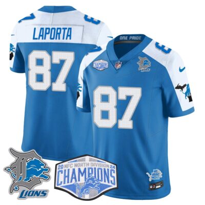 Detroit Lions 2024 NFC North Champions Gold Jersey - All Stitched | NFL Jersey