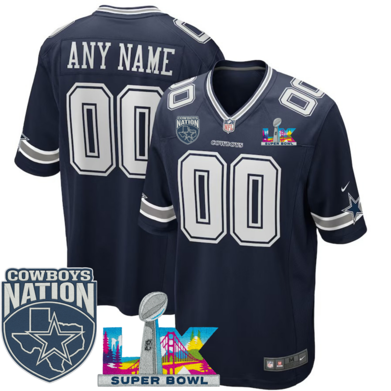 Dallas Cowboys Game Jersey Super Bowl LX 2025 Patch Custom - All Stitched | NFL Jersey