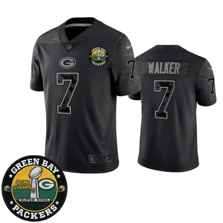 Green Bay Packers 4 Times Champs Black Reflective Limited Jersey – All Stitched | NFL Jersey