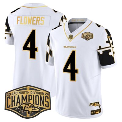 Ravens Maryland Flag Map 2024 AFC North Division Champions Patch Gold Vapor Limited Jersey - All Stitched | NFL Jersey