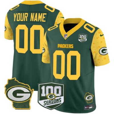 Packers 100th Season & Home Patch Cheese Vapor Limited Custom Jersey | NFL Jersey