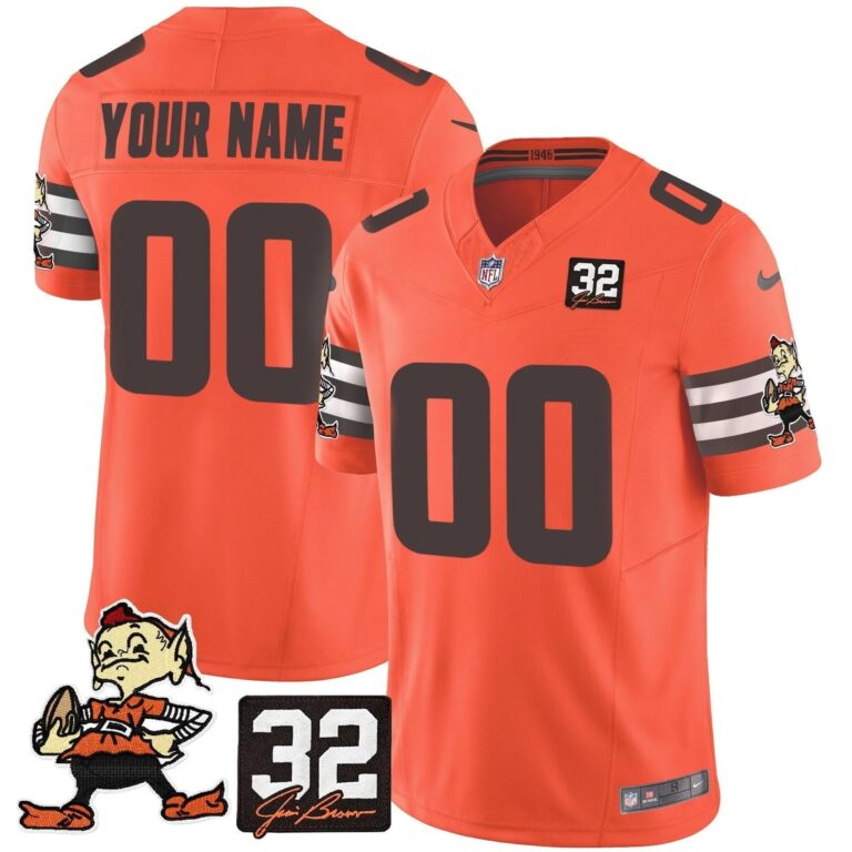 Browns #32 Jim Brown Memorial Patch Vapor Limited Custom Jersey V2 - All Stitched | NFL Jersey