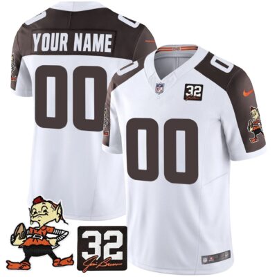 Browns #32 Jim Brown Memorial Patch Vapor Limited Custom Jersey V2 - All Stitched | NFL Jersey