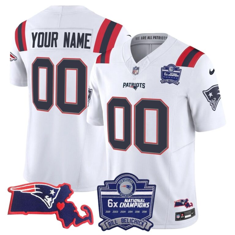 Patriots Bill Belichick 6x Champions Patch Vapor Custom Jersey - All Stitched | NFL Jersey