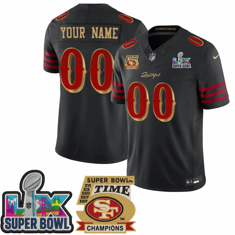 San Francisco 49ers Super Bowl LX Custom Jersey - All Stitched | NFL Jersey