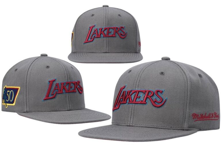 Mens Los Angeles Lakers Mitchell And Ness Charcoal Hardwood Classics Nba 50th Anniversary Carbon Cabernet Fitted Hat - Limited Hat | NBA Hat