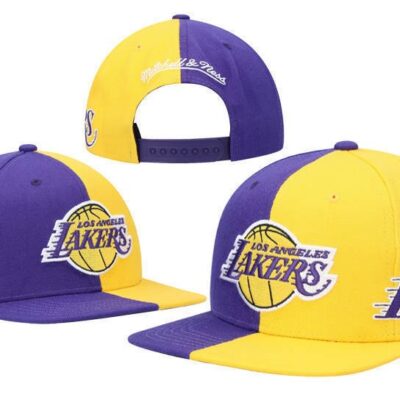 Mens Los Angeles Lakers Mitchell And Ness Purple Gold Team Half And Half Snapback Hat - Limited Hat | NBA Hat