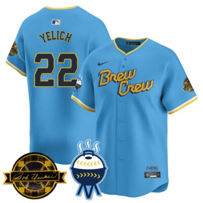 Men's Milwaukee Brewers 2025 Limited Jersey - Bob Uecker Patch - All Stitched - Limited Jersey | MLB Jersey