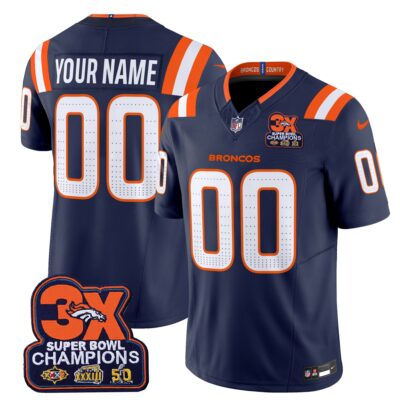Custom Denver Broncos 3-Time Champions Patch Vapor Limited Jersey V2 - All Stitched - Limited Jersey | NFL Jersey