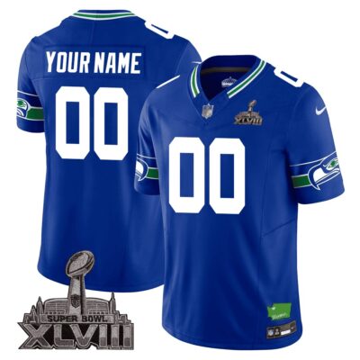 Men's Seattle Seahawks Limited Jersey - SB XLVIII + Washington Home Patch - All Stitched - Limited Jersey | NFL Jersey