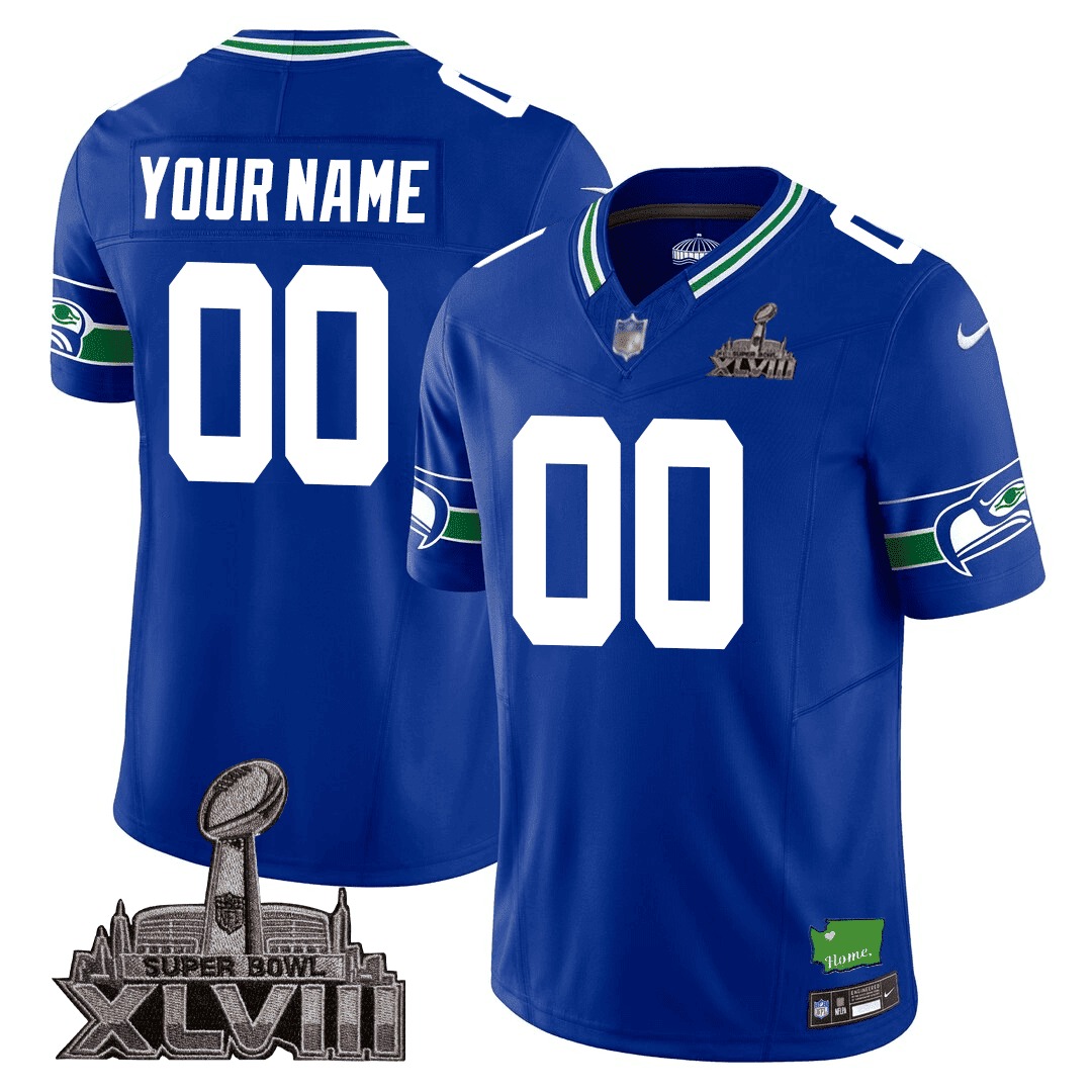 Men's Seattle Seahawks Limited Jersey - SB XLVIII + Washington Home Patch - All Stitched - Limited Jersey | NFL Jersey Men's Seattle Seahawks Limited Jersey - SB XLVIII + Washington Home Patch - All Stitched - Limited Jersey | NFL Jersey