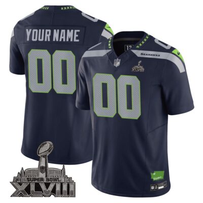 Men's Seattle Seahawks Limited Jersey - SB XLVIII + Washington Home Patch - All Stitched - Limited Jersey | NFL Jersey