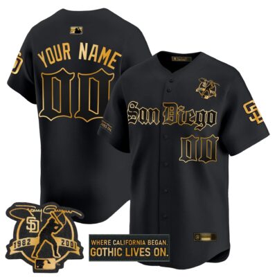San Diego Padres 'Gothic Edition' Gold Vapor Premier Limited Custom Jersey - All Stitched - Limited Jersey | MLB Jersey